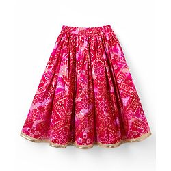 Babyhug Chanderi Woven Sleeveless Lehenga Choli and Dupatta Set With Bandhani Print & Floral Embroidery - Pink