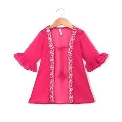 Babyhug Georgette Woven Three Fourth Sleeves Floral Embroidered Lehenga Choli and Jacket Set - Pink