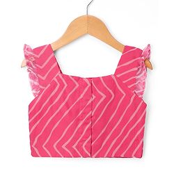 Babyhug Chanderi Woven Sleeveless Lehariya Printed With Mirror Embroidered Lehenga Choli and Dupatta Set - Pink & Yellow
