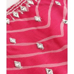 Babyhug Chanderi Woven Sleeveless Lehariya Printed With Mirror Embroidered Lehenga Choli and Dupatta Set - Pink & Yellow