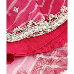 Babyhug Chanderi Woven Sleeveless Lehariya Printed With Mirror Embroidered Lehenga Choli and Dupatta Set - Pink & Yellow