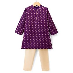 Babyhug Brocade Woven Full Sleeves Kurta Pajama Set with Kolka Embroidery - Purple