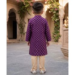 Babyhug Brocade Woven Full Sleeves Kurta Pajama Set with Kolka Embroidery - Purple