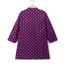 Babyhug Brocade Woven Full Sleeves Kurta Pajama Set with Kolka Embroidery - Purple