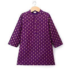 Babyhug Brocade Woven Full Sleeves Kurta Pajama Set with Kolka Embroidery - Purple