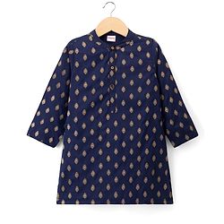 Babyhug Brocade Woven Full Sleeves Kurta Pajama Set with Kolka Embroidery - Navy