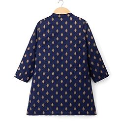 Babyhug Brocade Woven Full Sleeves Kurta Pajama Set with Kolka Embroidery - Navy