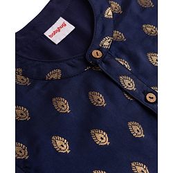 Babyhug Brocade Woven Full Sleeves Kurta Pajama Set with Kolka Embroidery - Navy