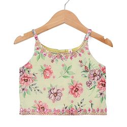 Babyhug Net Woven Half Sleeve Chanderi Floral Embroidered Lehenga Choli and Dupatta Set - Pink & Green