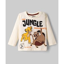 Babyhug Disney Single Jersey Knit Full Sleeves T-Shirt & Pyjama Night Suit Lion King Print - White & Brown