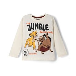 Babyhug Disney Single Jersey Knit Full Sleeves T-Shirt & Pyjama Night Suit Lion King Print - White & Brown