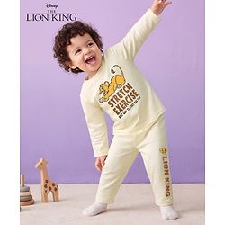 Babyhug Disney Single Jersey Knit Full Sleeves Lion King Printed T-Shirt & Pajama Night Suit - Yellow