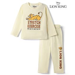 Babyhug Disney Single Jersey Knit Full Sleeves Lion King Printed T-Shirt & Pajama Night Suit - Yellow