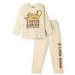Babyhug Disney Single Jersey Knit Full Sleeves Lion King Printed T-Shirt & Pajama Night Suit - Yellow