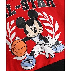 Babyhug Disney 100% Cotton Terry Knit Full Sleeves Hooded Sweatshirt and Pant with Mickey Mouse Graphic & Cut & Sew in Black