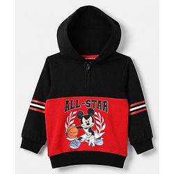 Babyhug Disney 100% Cotton Terry Knit Full Sleeves Hooded Sweatshirt and Pant with Mickey Mouse Graphic & Cut & Sew in Black