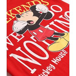 Babyhug Disney Single Jersey Knit Full Sleeves T-Shirt & Pyjama Night Suit with Mickey Mouse & Star Print - Red