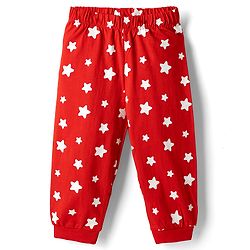 Babyhug Disney Single Jersey Knit Full Sleeves T-Shirt & Pyjama Night Suit with Mickey Mouse & Star Print - Red