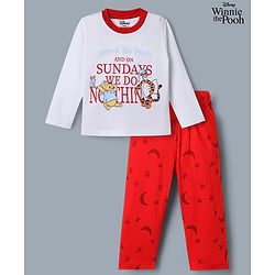 Babyhug Disney Single Jersey Knit Full Sleeves T-Shirt & Pyjama Night Suit with Winnie the Pooh & Friends Graphic - White
