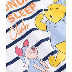 Babyhug Disney Single Jersey Knit Full Sleeves Striped T-Shirt & Pyjama Night Suit with Winnie the Pooh Graphics - White & Blue