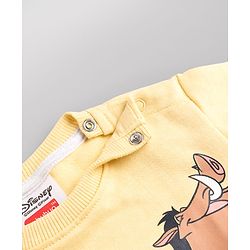 Babyhug Disney Terry Knit Fell Sleeves Sweatshirt and Joggers Set With Simba Timon and Pumbaa Print - Yellow