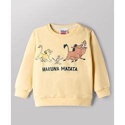 Babyhug Disney Terry Knit Fell Sleeves Sweatshirt and Joggers Set With Simba Timon and Pumbaa Print - Yellow