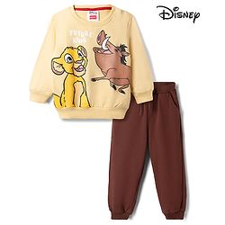 Babyhug Disney Terry Knit Full Sleeves Sweatshirt & Trackpants With Simba & Friends Graphic - Cream
