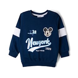Babyhug Disney Terry Knit Full Sleeves TSweatshirt & Track Pant Set With Mickey Mouse Graphic - Navy Blue