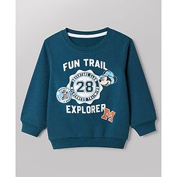 Babyhug Disney Terry Knit Full Sleeves Sweatshirt & Joggers Set with Mickey Mouse Graphic - Teal Blue