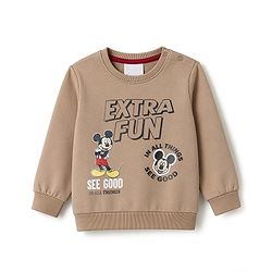 Babyhug Disney Terry Knit Full Sleeves Sweatshirt & Joggers Set With Mickey Mouse Graphic - Tan