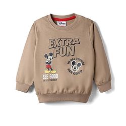 Babyhug Disney Terry Knit Full Sleeves Sweatshirt & Joggers Set With Mickey Mouse Graphic - Tan