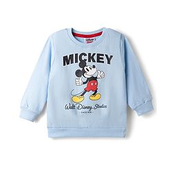 Babyhug Disney 100% Cotton Knit Full Sleeves Sweatshirt & Trackpant Winter Wear Suit With Mickey Mouse Graphics - Light Blue