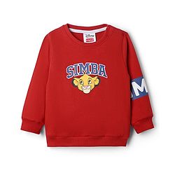 Babyhug Disney Terry Knit Full Sleeves Sweatshirt & Joggers Set with Simba & Friends Graphic at Front & Back - Red & Navy Blue