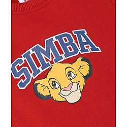 Babyhug Disney Terry Knit Full Sleeves Sweatshirt & Joggers Set with Simba & Friends Graphic at Front & Back - Red & Navy Blue
