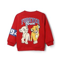 Babyhug Disney Terry Knit Full Sleeves Sweatshirt & Joggers Set with Simba & Friends Graphic at Front & Back - Red & Navy Blue