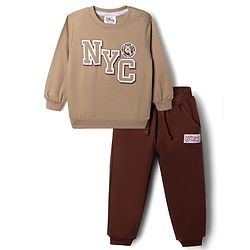 Babyhug Disney Single Jersey Knit Full Sleeves T-shirt and Joggers With Winnie the Pooh Graphic - Brown