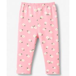 Babyhug Cotton Lycra Knit Full Length Solid & Floral Printed Leggings Pack Of 3 - Pink Green & Yellow