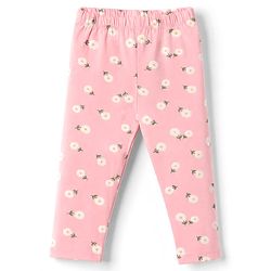 Babyhug Cotton Lycra Knit Full Length Solid & Floral Printed Leggings Pack Of 3 - Pink Green & Yellow