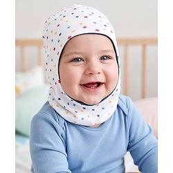 Babyhug Cotton Knit Reversible Monkey Cap With Star Design White - Diameter 14.5 cm