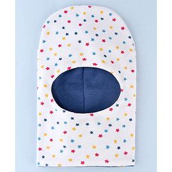 Babyhug Cotton Knit Reversible Monkey Cap With Star Design White - Diameter 14.5 cm