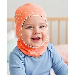 Babyhug Cotton Knit Reversible Monkey Cap With Star Design Light Peach - Diameter 14.5 cm