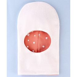 Babyhug Cotton Knit Reversible Monkey Cap With Star Design Light Peach - Diameter 14.5 cm