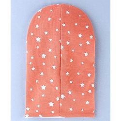 Babyhug Cotton Knit Reversible Monkey Cap With Star Design Light Peach - Diameter 14.5 cm