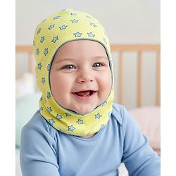 Babyhug Cotton Knit Reversible Monkey Cap With Star Design Light Blue - Diameter 14.5 cm