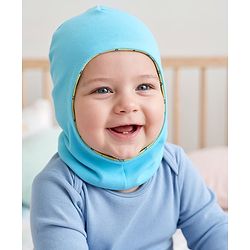 Babyhug Cotton Knit Reversible Monkey Cap With Star Design Light Blue - Diameter 14.5 cm