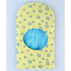 Babyhug Cotton Knit Reversible Monkey Cap With Star Design Light Blue - Diameter 14.5 cm