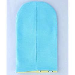Babyhug Cotton Knit Reversible Monkey Cap With Star Design Light Blue - Diameter 14.5 cm
