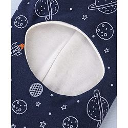 Babyhug Cotton Knit Reversible Monkey Cap With Star Design Navy Blue - Diameter 14.5 cm