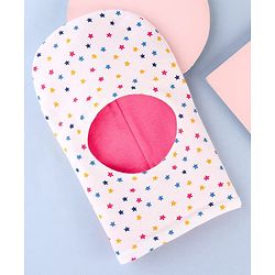 Babyhug Cotton Knit Reversible Monkey Cap With Star Design Dark Pink - Diameter 14.5 cm
