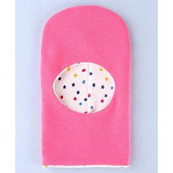 Babyhug Cotton Knit Reversible Monkey Cap With Star Design Dark Pink - Diameter 14.5 cm
